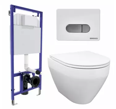 Комплект 3 в 1 инсталляция Berges Wasserhaus Novum D7 + Унитаз подвесной Enio Cono EN2870522 + кнопка хром