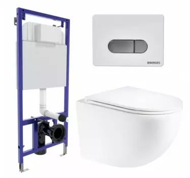 Комплект 3 в 1 инсталляция Berges Wasserhaus Novum D7 + Унитаз подвесной Enio Unico Tornado EN2105073 + кнопка хром
