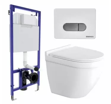 Комплект 3 в 1 инсталляция Berges Wasserhaus Novum D7 + Унитаз подвесной Enio Pulito EN1170052 + кнопка хром