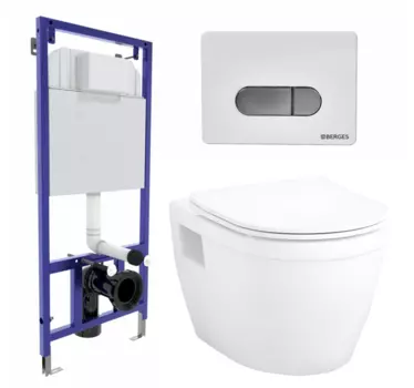 Комплект 3 в 1 инсталляция Berges Wasserhaus Novum D7 + Унитаз подвесной Enio Bolo EN8350034 + кнопка хром
