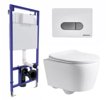 Комплект 3 в 1 инсталляция Berges Wasserhaus Novum D7 + Унитаз подвесной CeruttiSpa Sella PP 9738 + кнопка хром