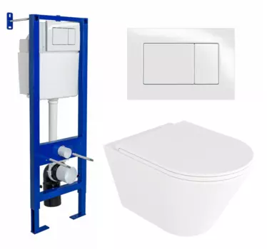 Комплект 3 в 1 инсталляция Berges Wasserhaus Atom 410 + Унитаз подвесной Enio Cento EN4280110 + кнопка белая