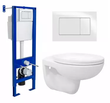 Комплект 3 в 1 инсталляция Berges Wasserhaus Atom 410 + Унитаз подвесной Enio Ekos EN0170571 + кнопка белая