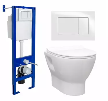 Комплект 3 в 1 инсталляция Berges Wasserhaus Atom 410 + Унитаз подвесной Enio Nativo EN1270551 + кнопка белая