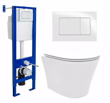 Комплект 3 в 1 инсталляция Berges Wasserhaus Atom 410 + Унитаз подвесной Enio Neo EN5370588 + кнопка белая