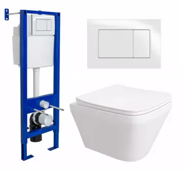 Комплект 3 в 1 инсталляция Berges Wasserhaus Atom 410 + Унитаз подвесной Enio Vicino EN9170544 + кнопка белая