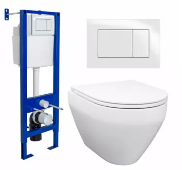 Комплект 3 в 1 инсталляция Berges Wasserhaus Atom 410 + Унитаз подвесной Enio Cono EN2870522 + кнопка белая