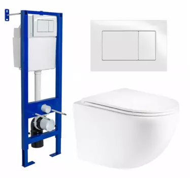 Комплект 3 в 1 инсталляция Berges Wasserhaus Atom 410 + Унитаз подвесной Enio Unico Tornado EN2105073 + кнопка белая