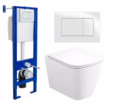 Комплект 3 в 1 инсталляция Berges Wasserhaus Atom 410 + Унитаз подвесной Enio Binario Tornado EN4180237 + кнопка белая