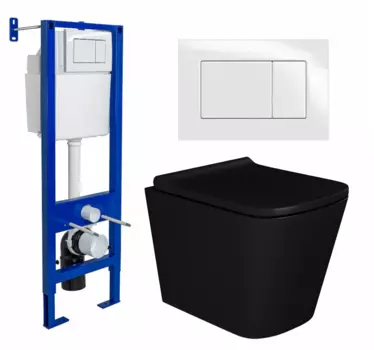 Комплект 3 в 1 инсталляция Berges Wasserhaus Atom 410 + Унитаз подвесной Enio Binario BL черный EN4180225 + кнопка белая