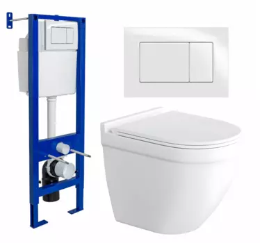 Комплект 3 в 1 инсталляция Berges Wasserhaus Atom 410 + Унитаз подвесной Enio Pulito EN1170052 + кнопка белая