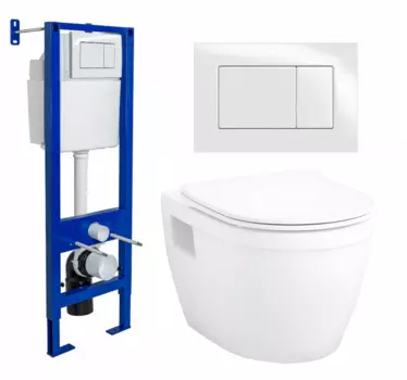 Комплект 3 в 1 инсталляция Berges Wasserhaus Atom 410 + Унитаз подвесной Enio Bolo EN8350034 + кнопка белая