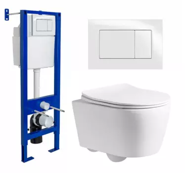 Комплект 3 в 1 инсталляция Berges Wasserhaus Atom 410 + Унитаз подвесной CeruttiSpa Sella PP 9738 + кнопка белая