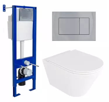 Комплект 3 в 1 инсталляция Berges Wasserhaus Atom 410 + Унитаз подвесной Enio Cento EN4280110 + кнопка хром