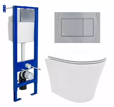Комплект 3 в 1 инсталляция Berges Wasserhaus Atom 410 + Унитаз подвесной Enio Neo EN5370588 + кнопка хром