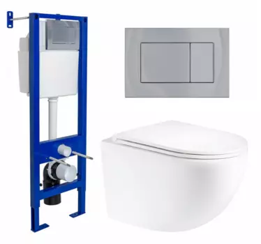 Комплект 3 в 1 инсталляция Berges Wasserhaus Atom 410 + Унитаз подвесной Enio Unico Tornado EN2105073 + кнопка хром