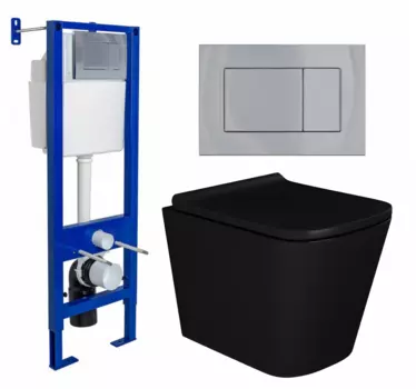 Комплект 3 в 1 инсталляция Berges Wasserhaus Atom 410 + Унитаз подвесной Enio Binario BL черный EN4180225 + кнопка хром