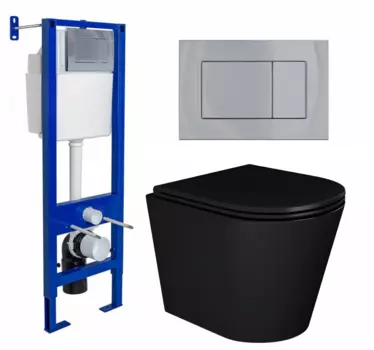 Комплект 3 в 1 инсталляция Berges Wasserhaus Atom 410 + Унитаз подвесной Enio Cento BL черный EN4280035 + кнопка хром