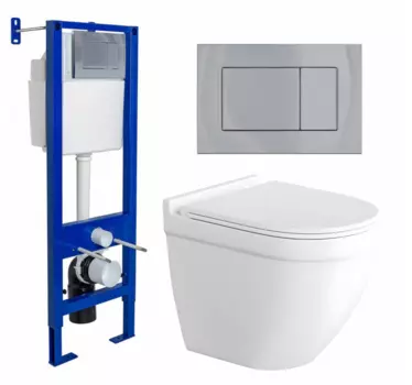 Комплект 3 в 1 инсталляция Berges Wasserhaus Atom 410 + Унитаз подвесной Enio Pulito EN1170052 + кнопка хром