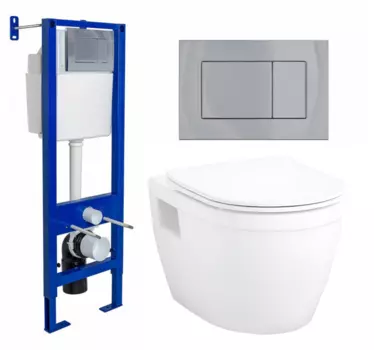 Комплект 3 в 1 инсталляция Berges Wasserhaus Atom 410 + Унитаз подвесной Enio Bolo EN8350034 + кнопка хром