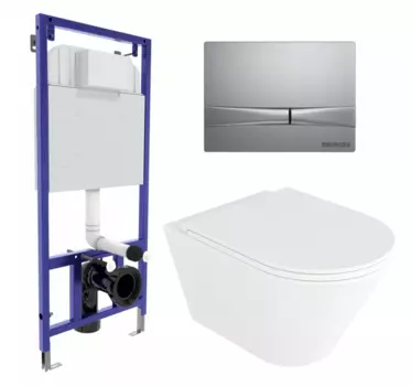 Комплект 3 в 1 инсталляция Berges Wasserhaus Novum 040252 + Унитаз подвесной Enio Cento EN4280110 + кнопка хром матовая