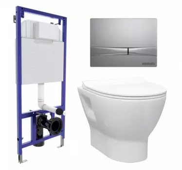 Комплект 3 в 1 инсталляция Berges Wasserhaus Novum 040252 + Унитаз подвесной Enio Nativo EN1270551 + кнопка хром матовая