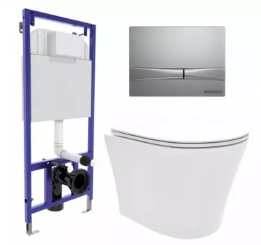 Комплект 3 в 1 инсталляция Berges Wasserhaus Novum 040252 + Унитаз подвесной Enio Neo EN5370588 + кнопка хром матовая