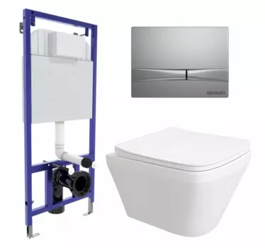 Комплект 3 в 1 инсталляция Berges Wasserhaus Novum 040252 + Унитаз подвесной Enio Vicino EN9170544 + кнопка хром матовая