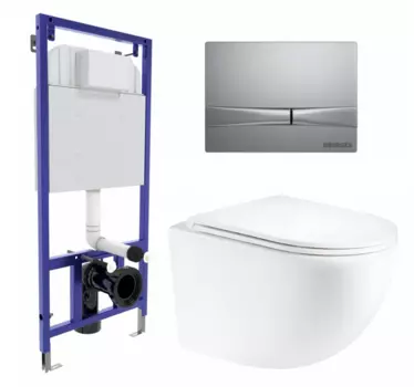 Комплект 3 в 1 инсталляция Berges Wasserhaus Novum 040252 + Унитаз подвесной Enio Unico Tornado EN2105073 + кнопка хром матовая