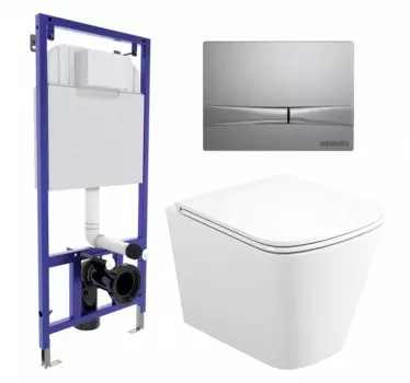 Комплект 3 в 1 инсталляция Berges Wasserhaus Novum 040252 + Унитаз подвесной Enio Binario Tornado EN4180237 + кнопка хром матовая