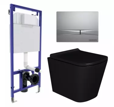 Комплект 3 в 1 инсталляция Berges Wasserhaus Novum 040252 + Унитаз подвесной Enio Binario BL черный EN4180225 + кнопка хром матовая