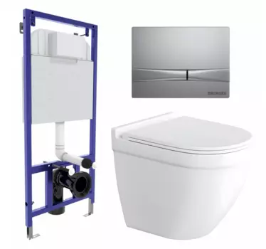 Комплект 3 в 1 инсталляция Berges Wasserhaus Novum 040252 + Унитаз подвесной Enio Pulito EN1170052 + кнопка хром матовая