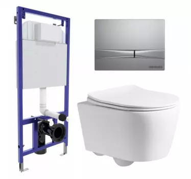 Комплект 3 в 1 инсталляция Berges Wasserhaus Novum 040252 + Унитаз подвесной CeruttiSpa Sella PP 9738 + кнопка хром матовая