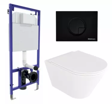 Комплект 3 в 1 инсталляция Berges Wasserhaus Novum 040225 + Унитаз подвесной Enio Cento EN4280110 + кнопка черная