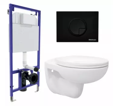 Комплект 3 в 1 инсталляция Berges Wasserhaus Novum 040225 + Унитаз подвесной Enio Ekos EN0170571 + кнопка черная
