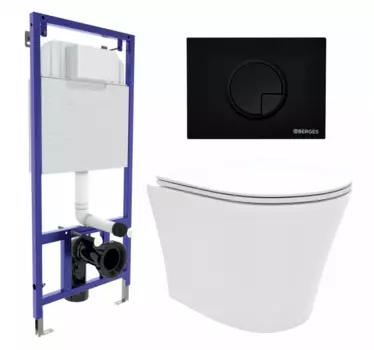 Комплект 3 в 1 инсталляция Berges Wasserhaus Novum 040225 + Унитаз подвесной Enio Neo EN5370588 + кнопка черная