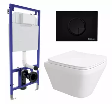 Комплект 3 в 1 инсталляция Berges Wasserhaus Novum 040225 + Унитаз подвесной Enio Vicino EN9170544 + кнопка черная