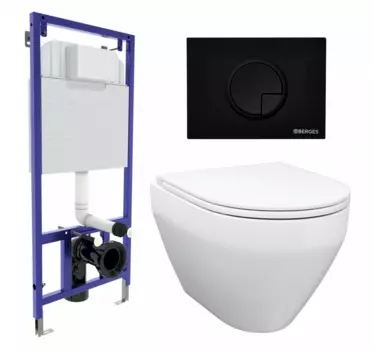 Комплект 3 в 1 инсталляция Berges Wasserhaus Novum 040225 + Унитаз подвесной Enio Cono EN2870522 + кнопка черная