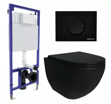 Комплект 3 в 1 инсталляция Berges Wasserhaus Novum 040225 + Унитаз подвесной Enio Unico BL черный EN4105055 + кнопка черная