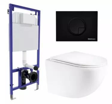 Комплект 3 в 1 инсталляция Berges Wasserhaus Novum 040225 + Унитаз подвесной Enio Unico Tornado EN2105073 + кнопка черная