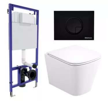 Комплект 3 в 1 инсталляция Berges Wasserhaus Novum 040225 + Унитаз подвесной Enio Binario Tornado EN4180237 + кнопка черная