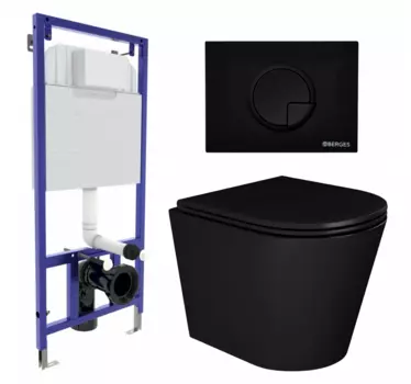Комплект 3 в 1 инсталляция Berges Wasserhaus Novum 040225 + Унитаз подвесной Enio Cento BL черный EN4280035 + кнопка черная
