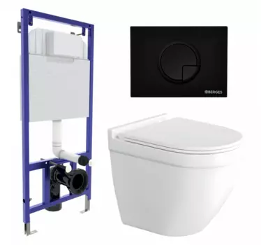 Комплект 3 в 1 инсталляция Berges Wasserhaus Novum 040225 + Унитаз подвесной Enio Pulito EN1170052 + кнопка черная