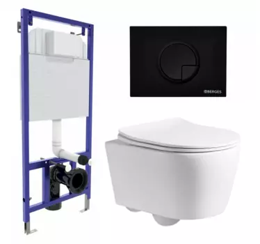 Комплект 3 в 1 инсталляция Berges Wasserhaus Novum 040225 + Унитаз подвесной CeruttiSpa Sella PP 9738 + кнопка черная