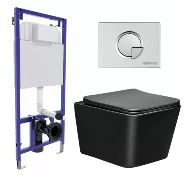 Комплект 3 в 1 инсталляция Berges Wasserhaus Novum 040222 + Унитаз Vincea Q-Line VT1-12MB + кнопка хром матовая