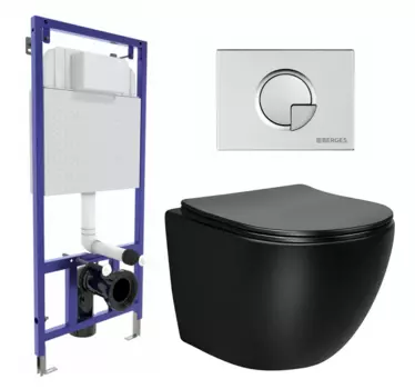 Комплект 3 в 1 инсталляция Berges Wasserhaus Novum 040222 + Унитаз Vincea Globo VT1-14MB + кнопка хром матовая