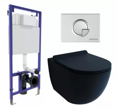 Комплект 3 в 1 инсталляция Berges Wasserhaus Novum 040222 + Унитаз подвесной Esbano Garcia + кнопка хром матовая