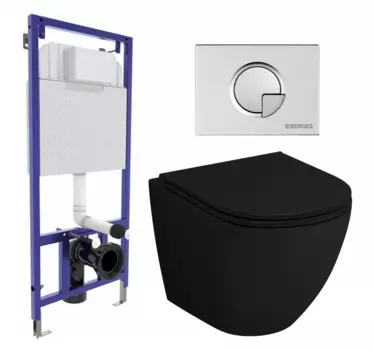 Комплект 3 в 1 инсталляция Berges Wasserhaus Novum 040222 + Унитаз подвесной Grossman GR-4455BMS + кнопка хром матовая