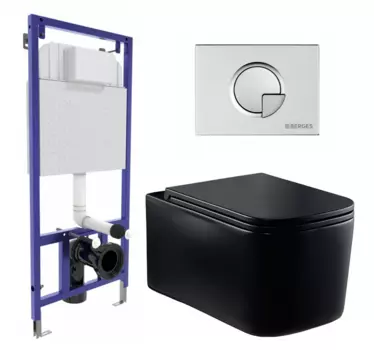 Комплект 3 в 1 инсталляция Berges Wasserhaus Novum 040222 + Унитаз Vincea Ultra Rimless VT1-32MB + кнопка хром матовая