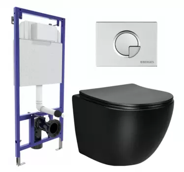 Комплект 3 в 1 инсталляция Berges Wasserhaus Novum 040222 + Унитаз Vincea Globo VT1-14SMB + кнопка хром матовая